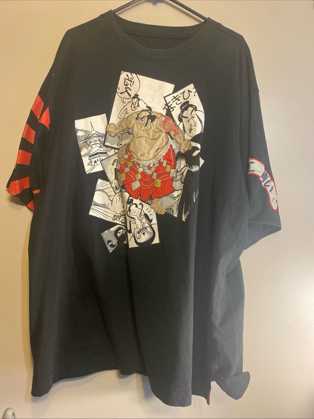 Japanese Sumo Wrestler T-shirt Black Graphic Print Embroidered Men’s 2XL